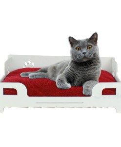 Beyaz Ahşap Kedi Yatağı Patili Model